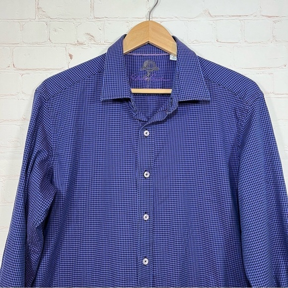 Robert Graham Shirt Mens Large Purple Button Up Houndstooth Flip Cuff Classic - Picture 2 of 12
